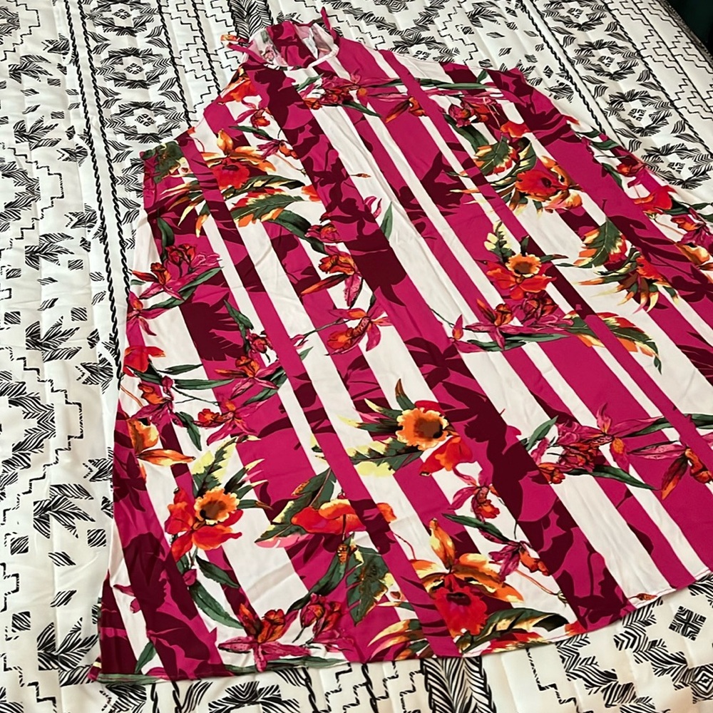 Cato Floral Striped Dress in Pink & White Size L